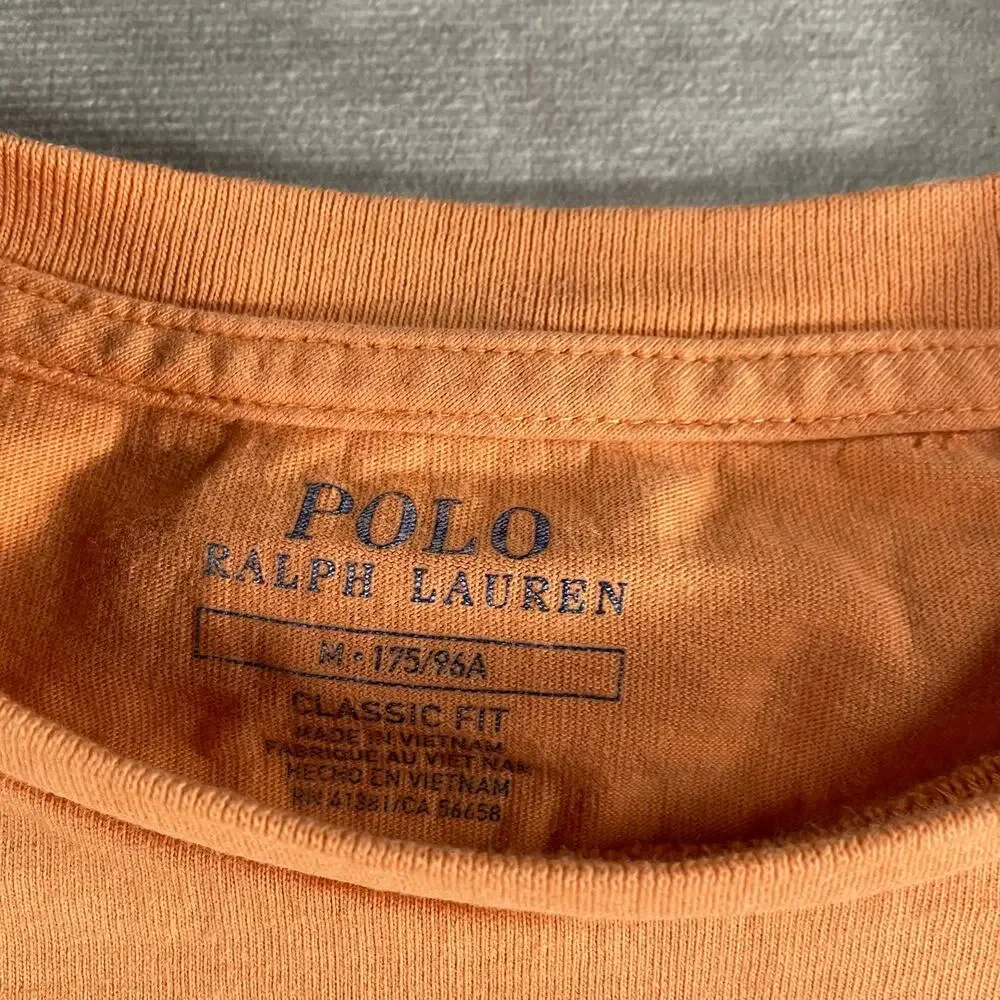 Polo Ralph Lauren Mens T-Shirt Medium Orange Hawaiian Tropical Logo Graphic Tee